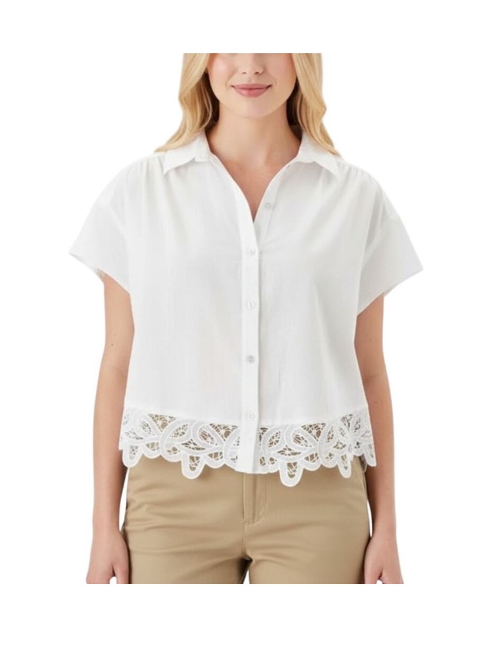 American Eagle Lace Detail Button Down Top NWT